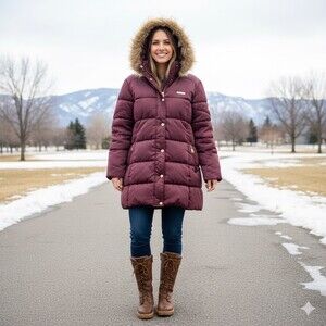 COOGI Womens Puffer Jacket 2X Purple Quilted Winter Coat Faux Fur Hood Y2K